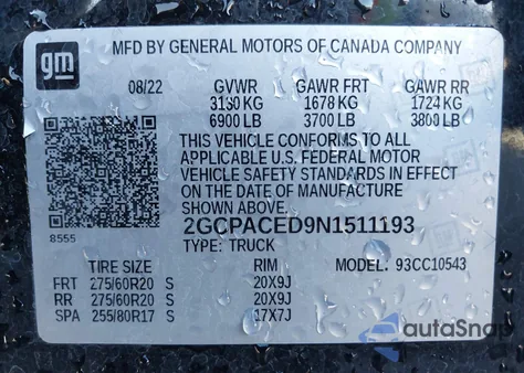 2022 Chevrolet Silverado 1500 2Wd Short Bed Lt z USA, uszkodzony, nr VIN 2GCPACED9N1511193